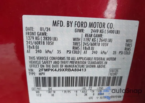 2024 Ford Edge Sel from USA, damaged, VIN 2FMPK4J9XRBA80413